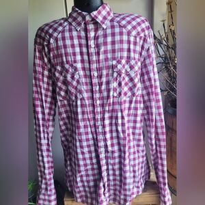 Mexx Men's Purple and White Button Up Checkered Shirt Size L